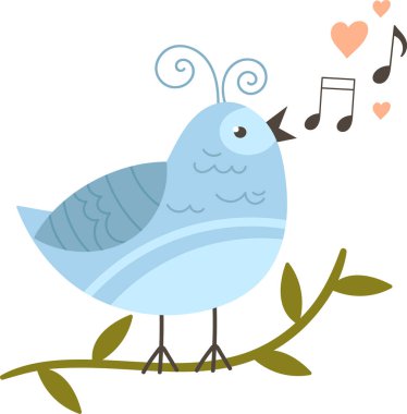 Dal Üzerinde Şarkı Söyleyen Kuş Vektör İllüstrasyonu
