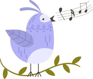Dal Üzerinde Şarkı Söyleyen Kuş Vektör İllüstrasyonu