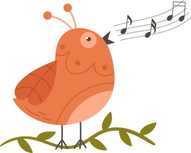 Dal Üzerinde Şarkı Söyleyen Kuş Vektör İllüstrasyonu