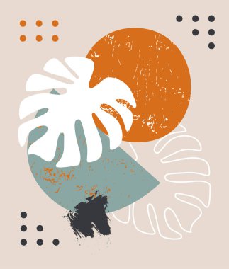 Yapraklı Kart ve Grunge Doku Vektörü İllüstrasyonu