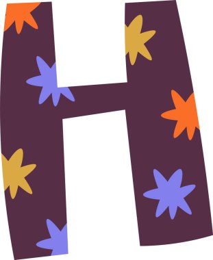 H Harfi Çocukça Alfabe Vektörü İllüstrasyonu