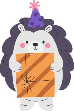 Hediye Vektörü İllüstrasyonlu Kirpi Doğum Günü