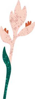 Tropikal Çiçek Grunge Doku Vektörü İllüstrasyonu