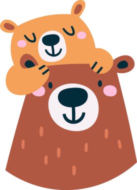 Ayı Anne ve Çocuk Vektörü İllüstrasyonu