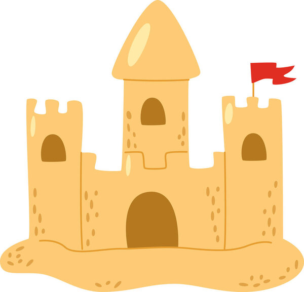 Sand Castle With Flag Vector Illustration