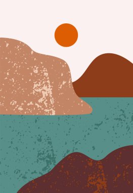 Manzara Dağları ve Doku Vektörü İllüstrasyonuyla Deniz