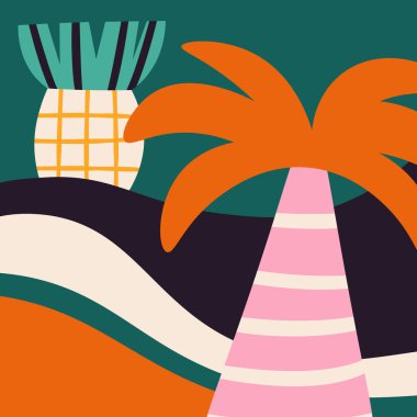 Soyut Tropikal Peyzaj Vektörü İllüstrasyonu