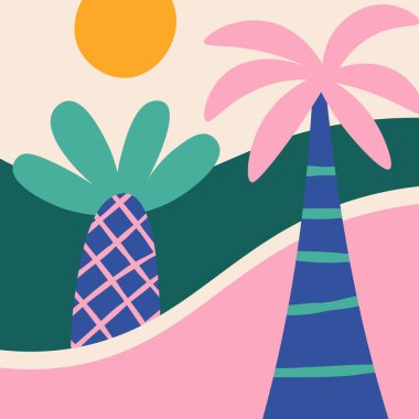 Soyut Tropikal Peyzaj Vektörü İllüstrasyonu