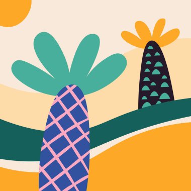 Soyut Palmiye Ağaçları Peyzaj Vektörü İllüstrasyonu