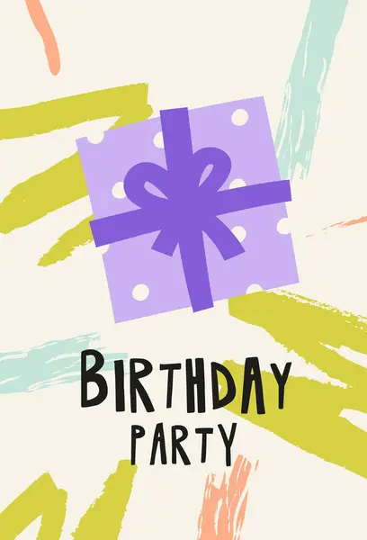 Birthday Party Poster Brush Strokes Vector Illustration — Stock Vector