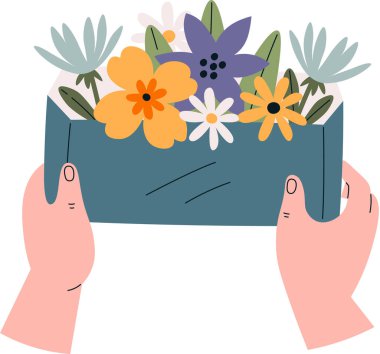 Çiçek Vektörü İllüstrasyonuyla El Tutma Zarfı