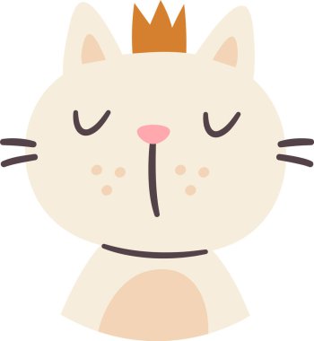 Cat Crown Çizilmiş Portre Vektörü İllüstrasyonu