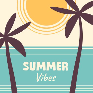 Yaz Titreşimleri Tropik Rozet Vektörü İllüstrasyonu