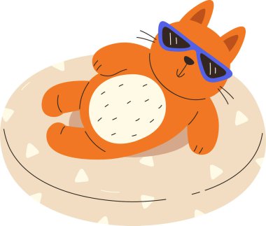 Güneş Gözlüğü Vektörü İllüstrasyonlu Yüzen Kedi