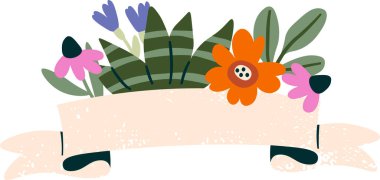 Grunge Kurdelesi Çiçek Vektörü İllüstrasyonu