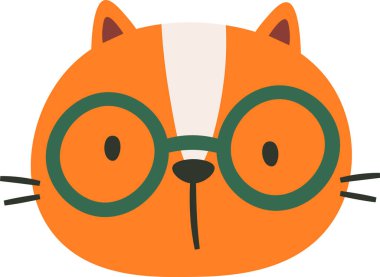 Gözlüklü Kedi Portre Vektörü İllüstrasyonu