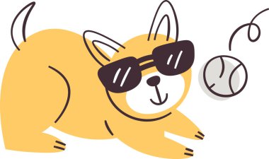 Serin Güneş Gözlüğü Vektör İllüstrasyonlu Köpek