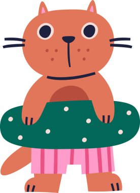 Şişirilebilir Yüzük Vektörü İllüstrasyonlu Kedi