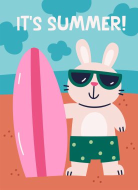Yaz Tavşanı Sörf Kartı Vektör İllüstrasyonu