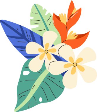 Tropikal Egzotik Çiçekler Bileşim Vektörü İllüstrasyonu