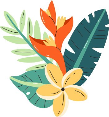 Tropikal Egzotik Çiçekler Buket Vektörü İllüstrasyonu