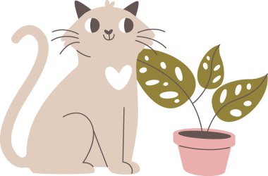 Kedi ve Ev Otu Vektörü İllüstrasyonu