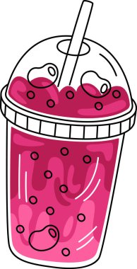 Vişneli Smoothie Kokteyl Cam Vektör İllüstrasyonu