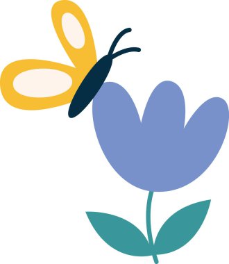 Çiçek ve Kelebek Vektörü İllüstrasyonu