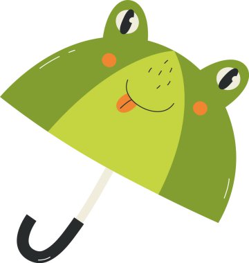 Çocuklar Şemsiye Kurbağa Vektörü İllüstrasyonu