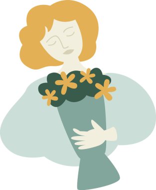 Çiçekli Kadın Buket Vektörü İllüstrasyonu