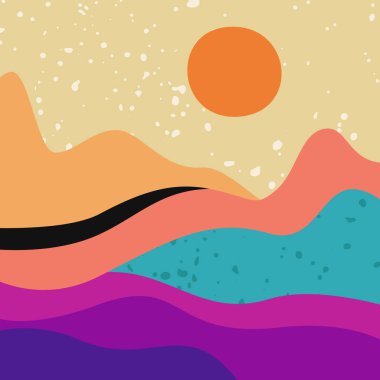 Soyut Renkli Günbatımı Peyzaj Vektörü İllüstrasyonu