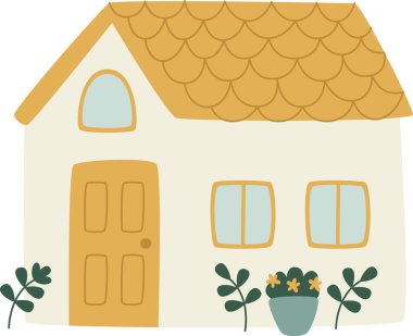 Çiçek Vektörü İllüstrasyonlu Kırsal Ev