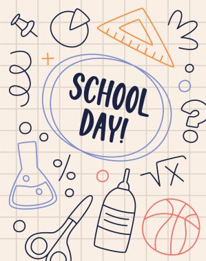 Okul Günü Doodle Sancak Vektörü İllüstrasyonu