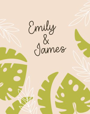 Tropikal Düğün Kartı Vektörü İllüstrasyonu