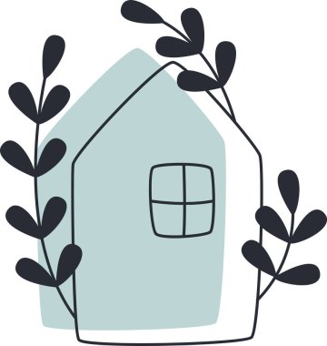 Yaprak Kollu Ev El Çizimi Logo Vektörü İllüstrasyonu