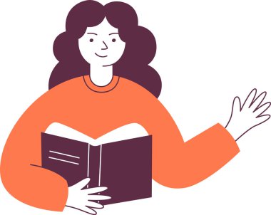 Satır Kadını Karakteri Okuyan Kitap Vektörü İllüstrasyonu