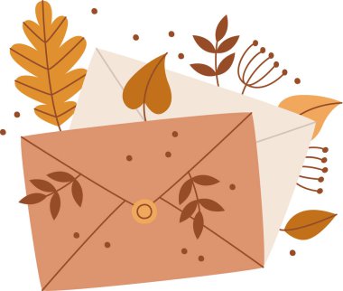 Sonbahar Yaprakları Vektör İllüstrasyonuyla Zarf