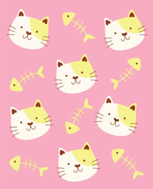 Balık İskeleti Arkaplan Poster Vektörü İllüstrasyonlu Kedi