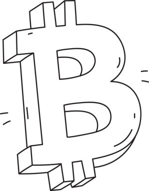 Kripto Bitcoin Logo Doodle Vektör İllüstrasyonu