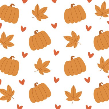 Sonbahar Balkabakları ve Yaprak Kalıbı Vektör İllüstrasyonu