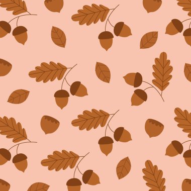 Sonbahar Yaprakları ve Palamut Örnekleri Arkaplan Vektörü İllüstrasyonu