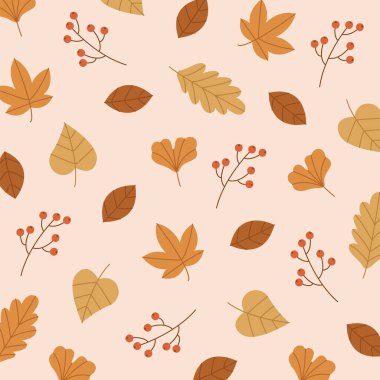 Sonbahar Yaprakları ve Böğürtlen Örnekleri Arkaplan Vektör İllüstrasyonu