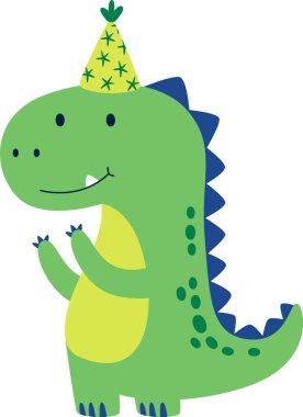 Doğum günü Konisi Vektör İllüstrasyonlu Dinozor
