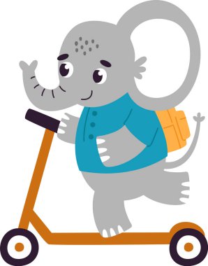 Sırt Çantası Vektör İllüstrasyonlu Scooter 'daki Tavşan