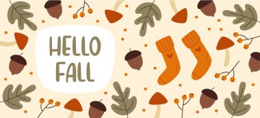 Merhaba Sonbahar Sancak Vektörü İllüstrasyonu