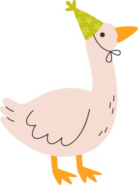 Şapka Konisi Vektör İllüstrasyonlu Doğum Günü Kaz