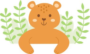 Yaprak Vektörü İllüstrasyonlu Sevimli Bakıcı Ayı