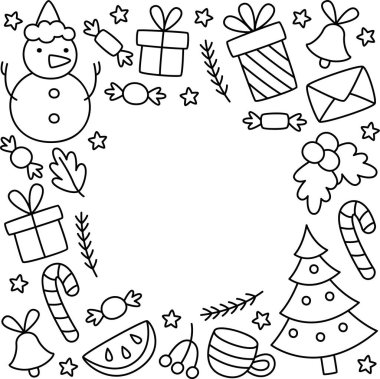 Karalama Elementleri Vektör İllüstrasyonlu Noel Meydanı Çerçevesi