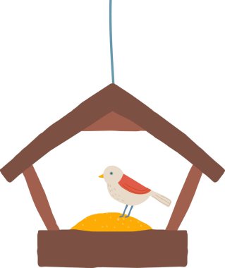 Kuş Vektörü İllüstrasyonlu El Çizimi Besleyici