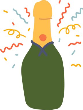 El Çizimi Şampanya Şişe Vektörü İllüstrasyonu